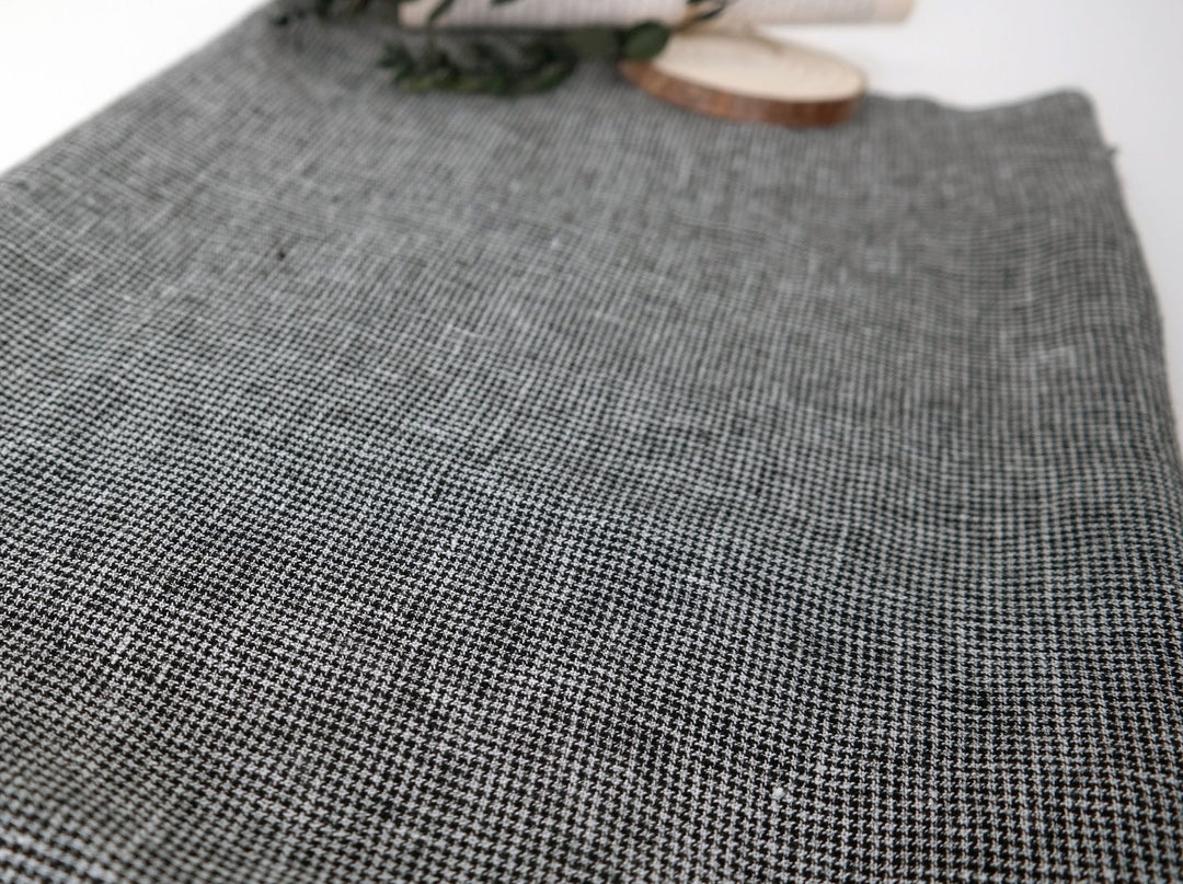 Linen Polyester Houndstooth Starcheck High-Twisted Yarn 7166 - The Linen Lab - Grey