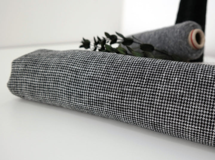 Linen Polyester Houndstooth Starcheck High-Twisted Yarn 7166 - The Linen Lab - Grey
