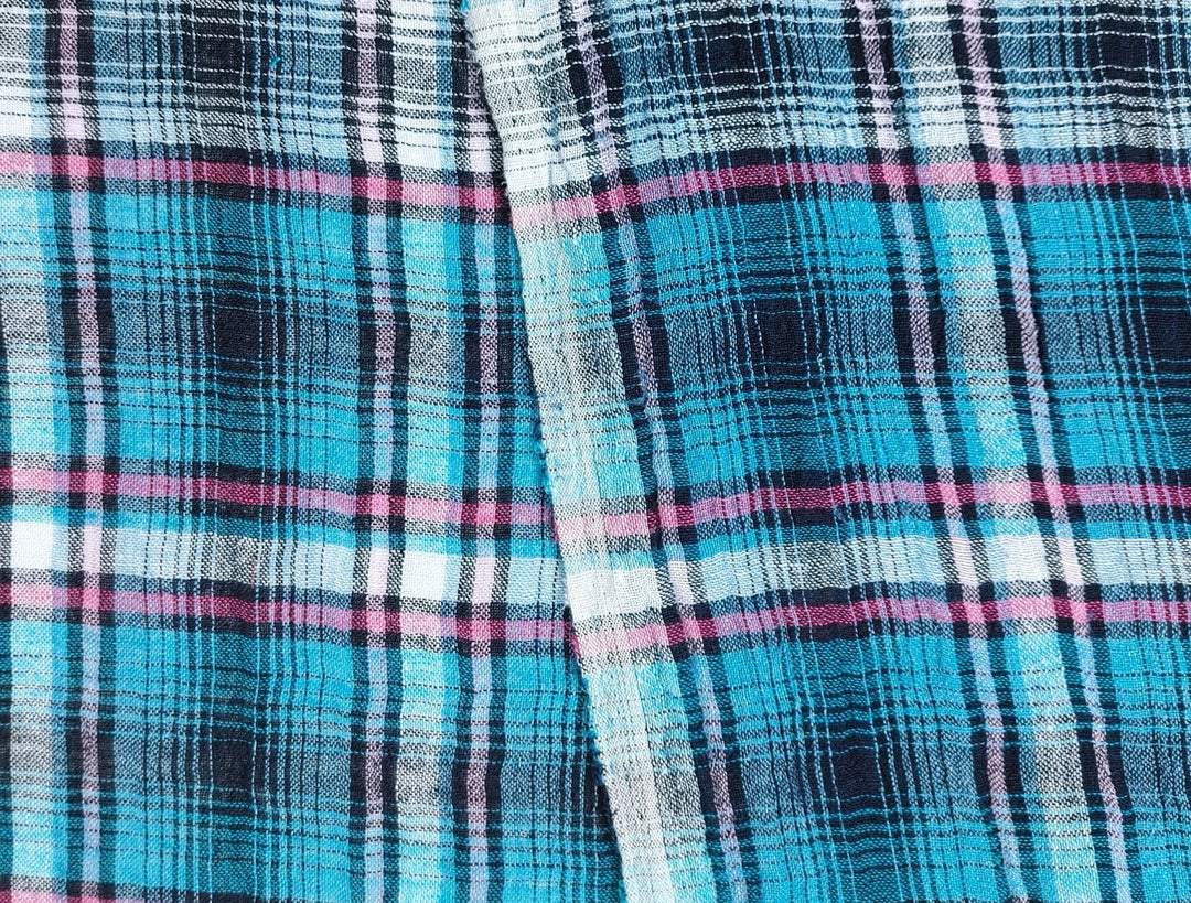 Linen Polyester Plaid Fabric with Natural Wrinkle Effect 7383 - The Linen Lab - Green