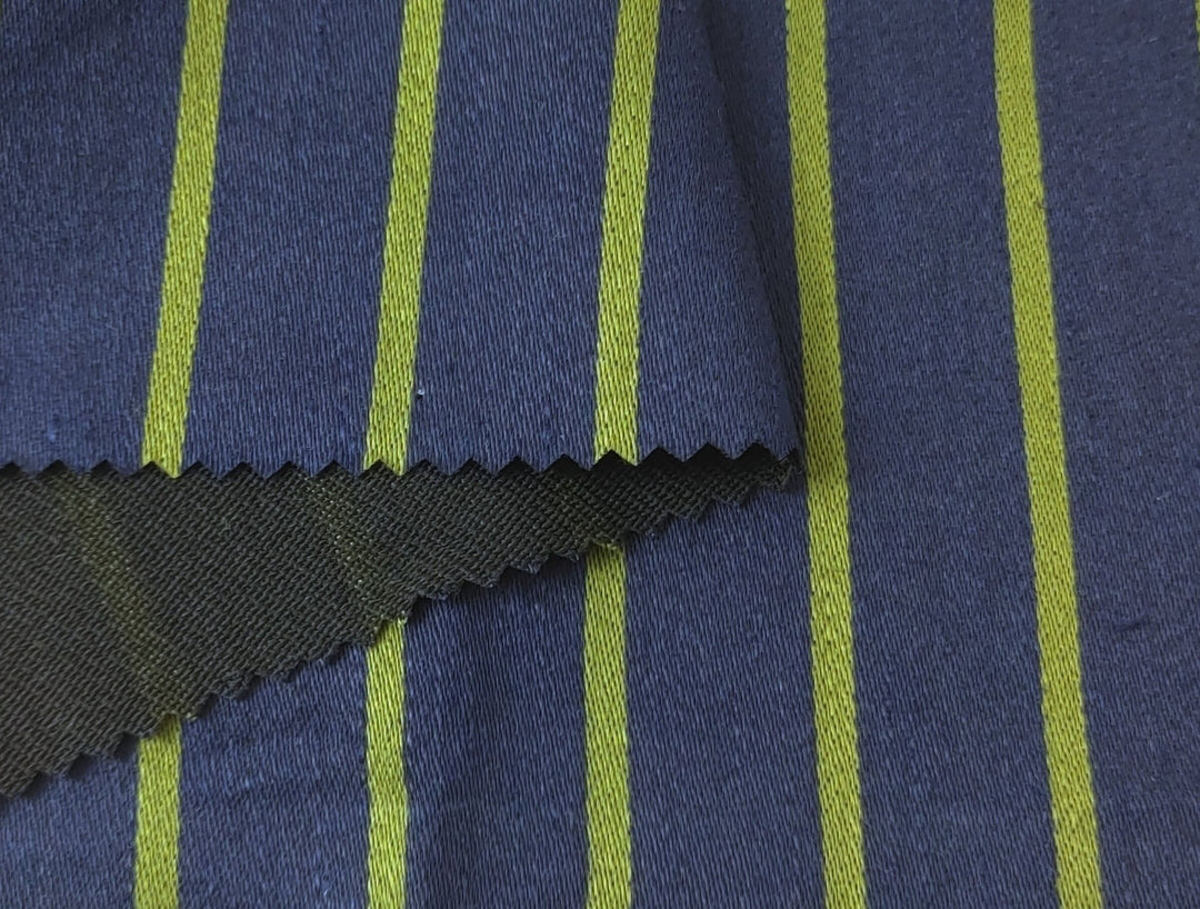 Linen Polyester Stretch Fabric with Satin Weave Stripe Pattern 6038 - The Linen Lab - Navy