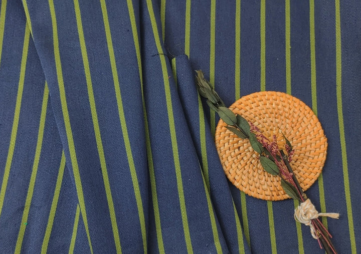 Linen Polyester Stretch Fabric with Satin Weave Stripe Pattern 6038 - The Linen Lab - Navy