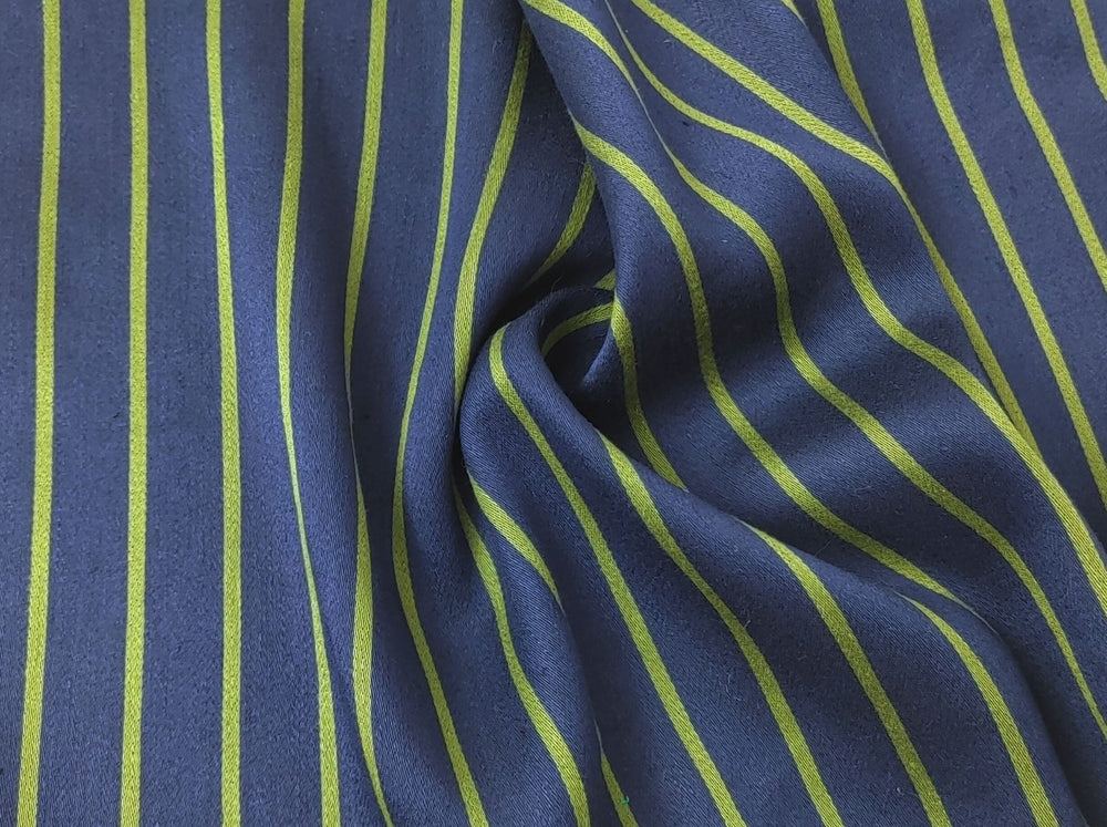 Linen Polyester Stretch Fabric with Satin Weave Stripe Pattern 6038 - The Linen Lab - Navy