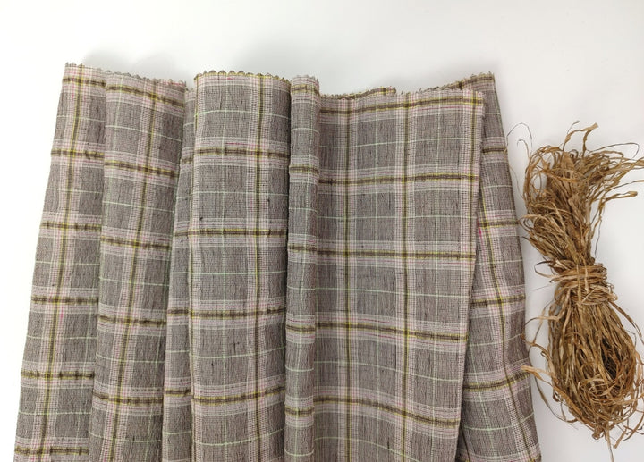 Linen Polyester Stretch Fabric with Wrinkle Effect Tartan Plaid 7754 - The Linen Lab - Brown
