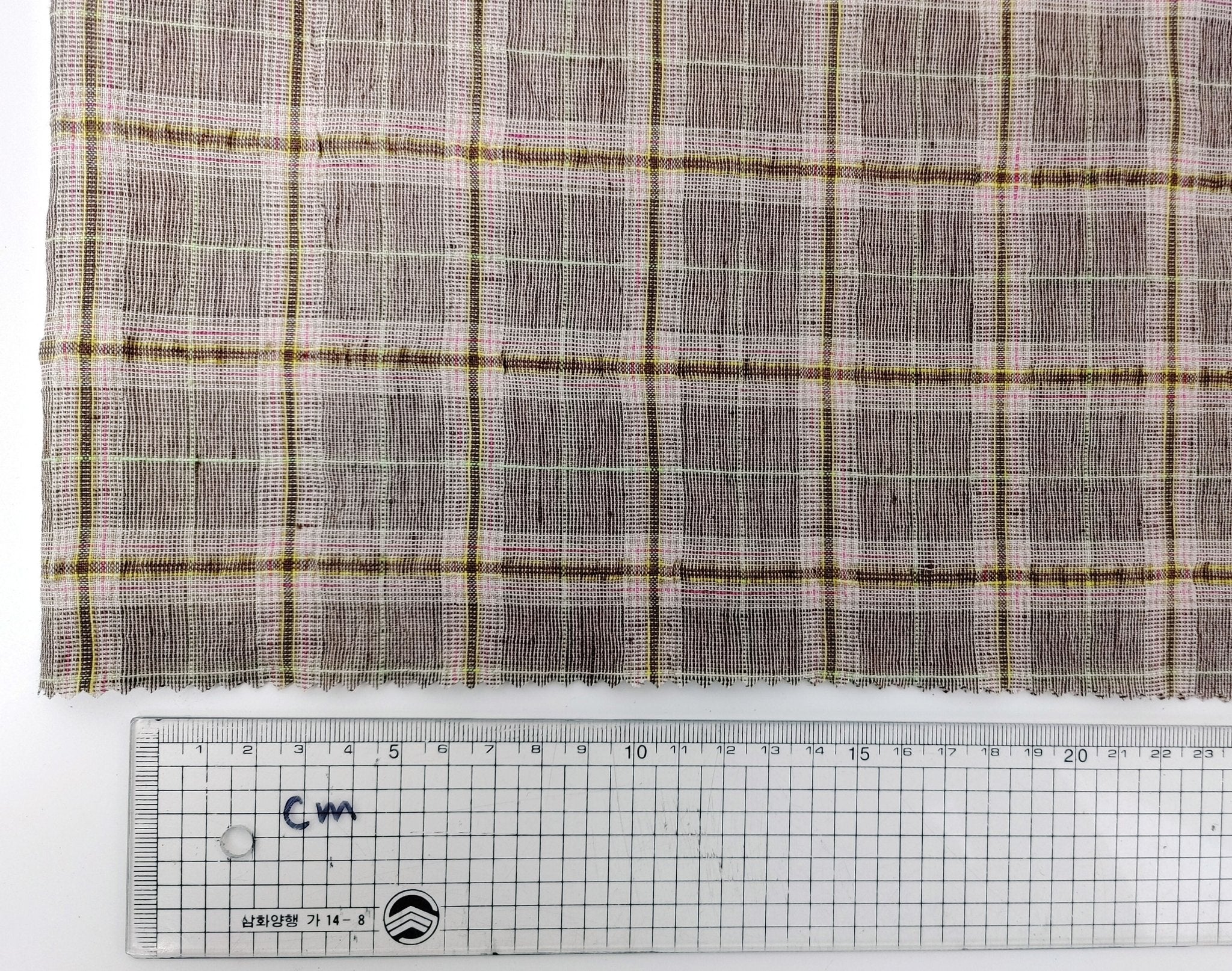 Linen Polyester Stretch Fabric with Wrinkle Effect Tartan Plaid 7754 - The Linen Lab - Brown