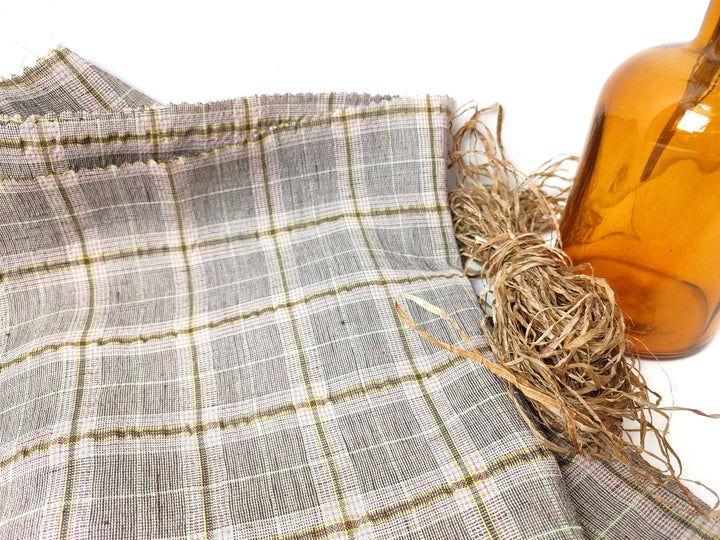 Linen Polyester Stretch Fabric with Wrinkle Effect Tartan Plaid 7754 - The Linen Lab - Brown