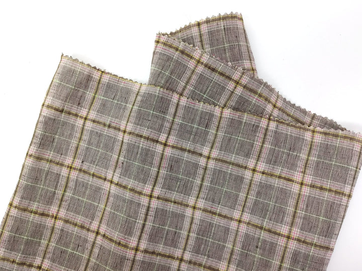 Linen Polyester Stretch Fabric with Wrinkle Effect Tartan Plaid 7754 - The Linen Lab - Brown