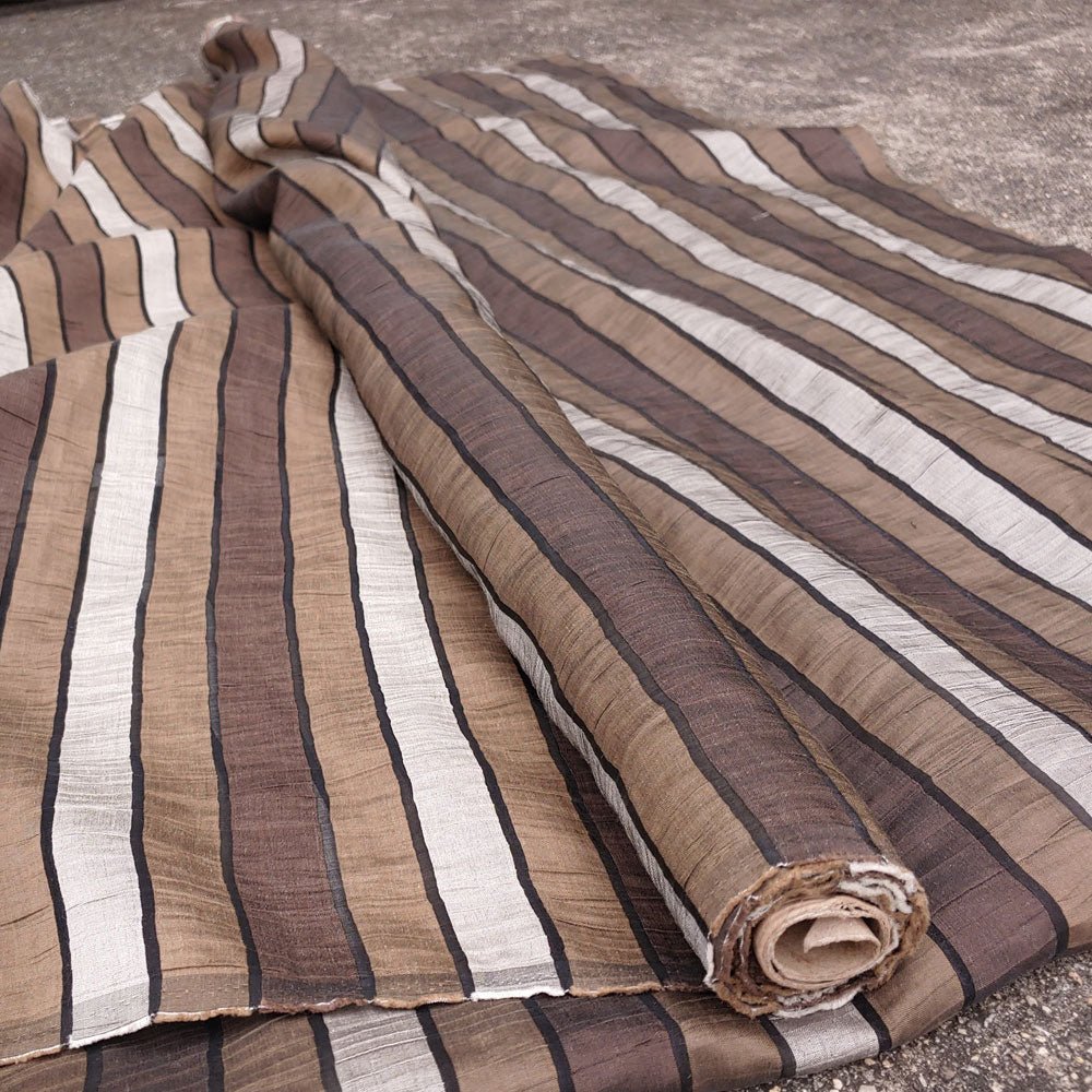 Linen Polyester Stripe Fabric with Crease Effect (2932) - The Linen Lab - Brown