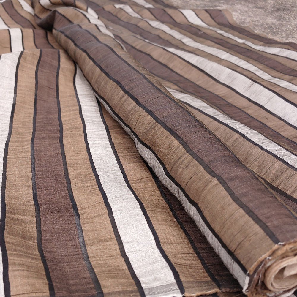 Linen Polyester Stripe Fabric with Crease Effect (2932) - The Linen Lab - Brown