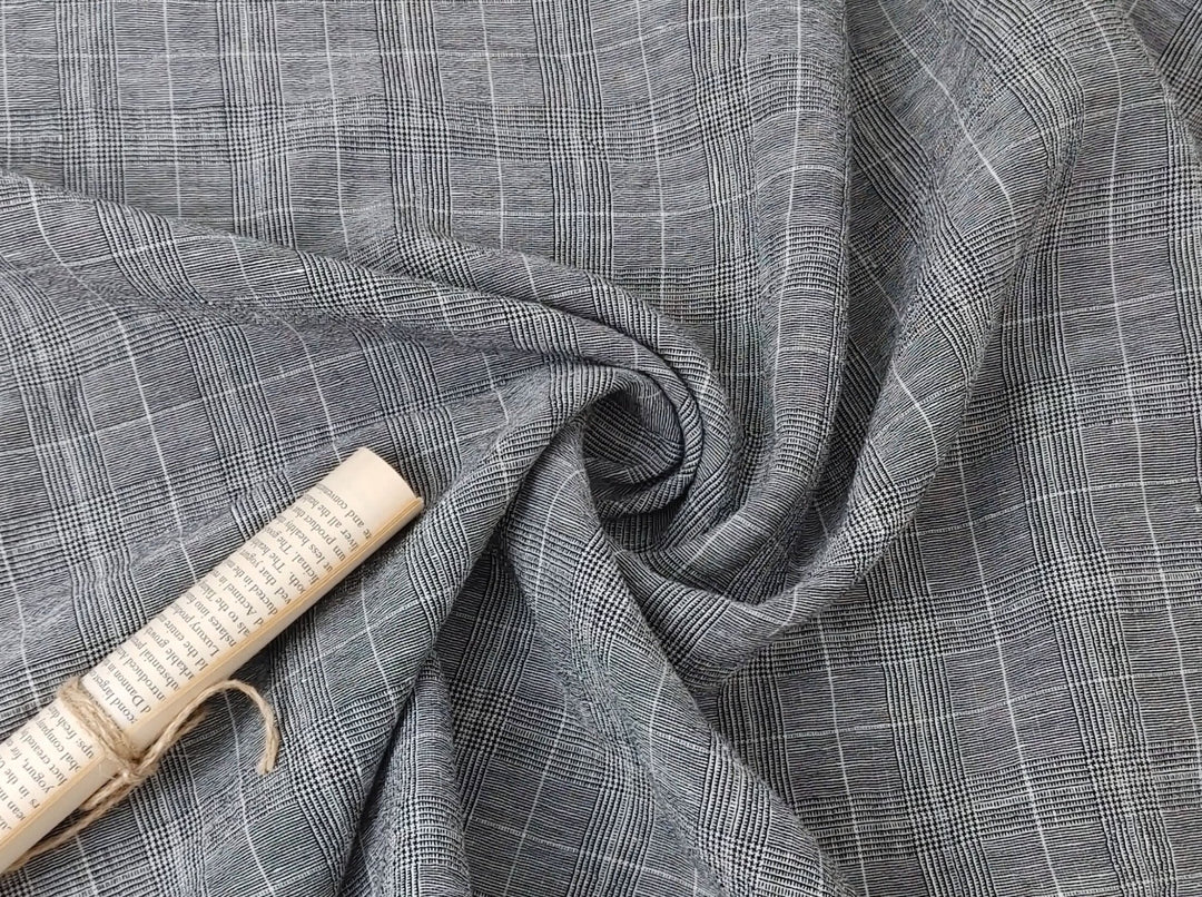 Linen Ramie Rayon Glen Plaid Fabric: A Symphony of Elegance with High Twisted Yarns 6070 - The Linen Lab - Black