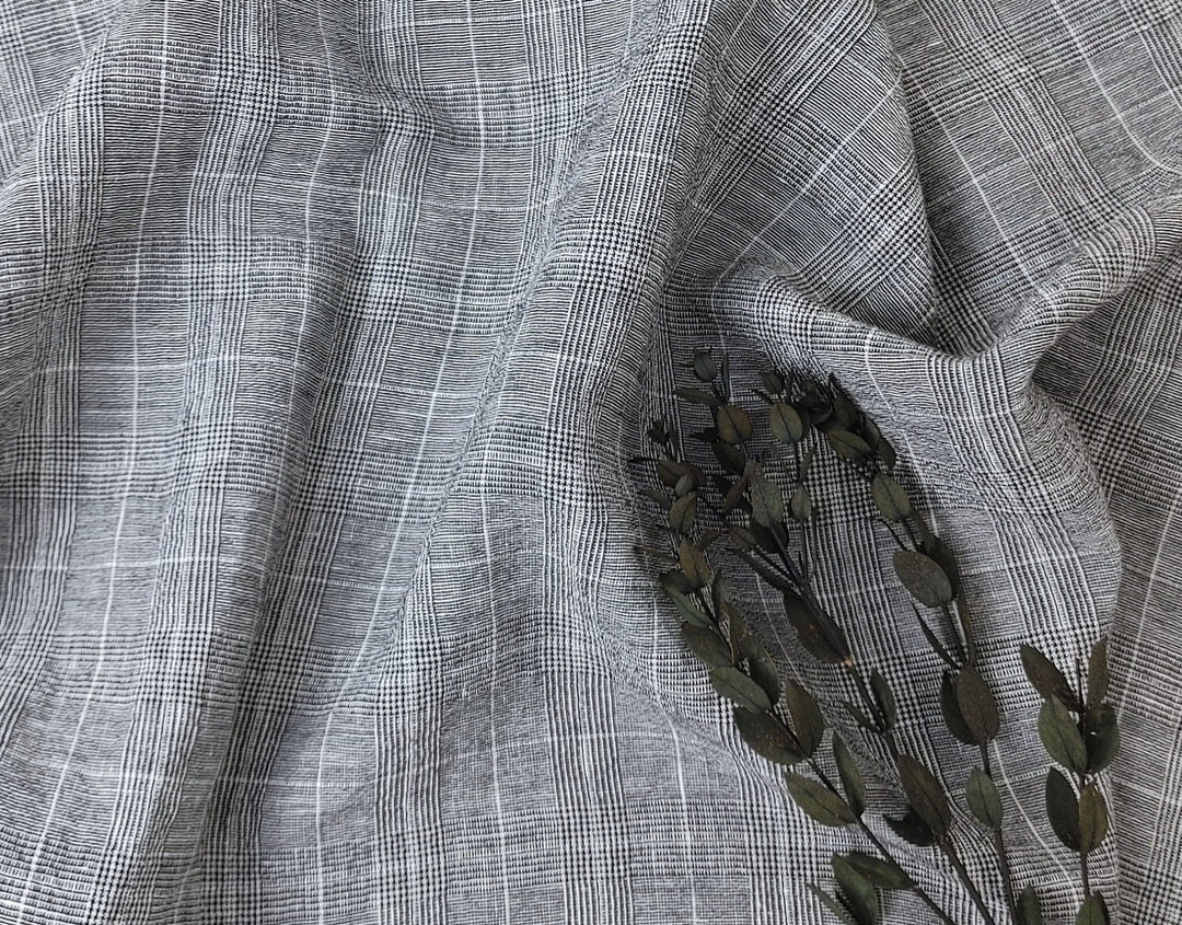 Linen Ramie Rayon Glen Plaid Fabric: A Symphony of Elegance with High Twisted Yarns 6070 - The Linen Lab - Black