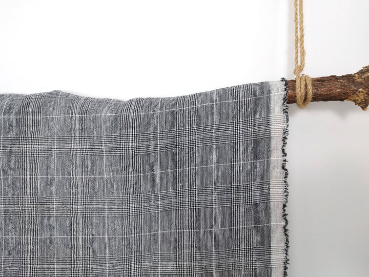 Linen Ramie Rayon Glen Plaid Fabric: A Symphony of Elegance with High Twisted Yarns 6070 - The Linen Lab - Black