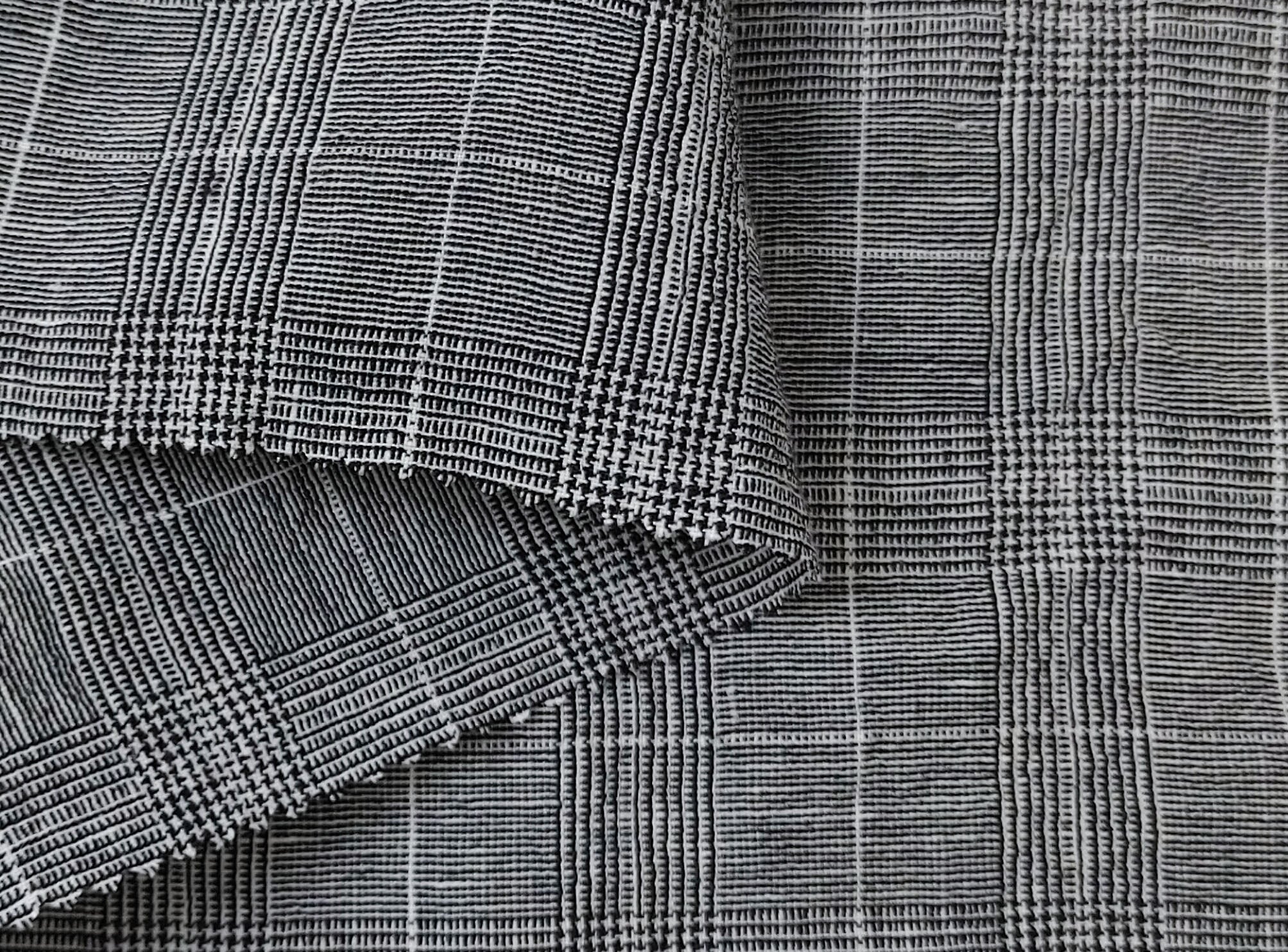 Linen Ramie Rayon Glen Plaid Fabric: A Symphony of Elegance with High Twisted Yarns 6070 - The Linen Lab - Black