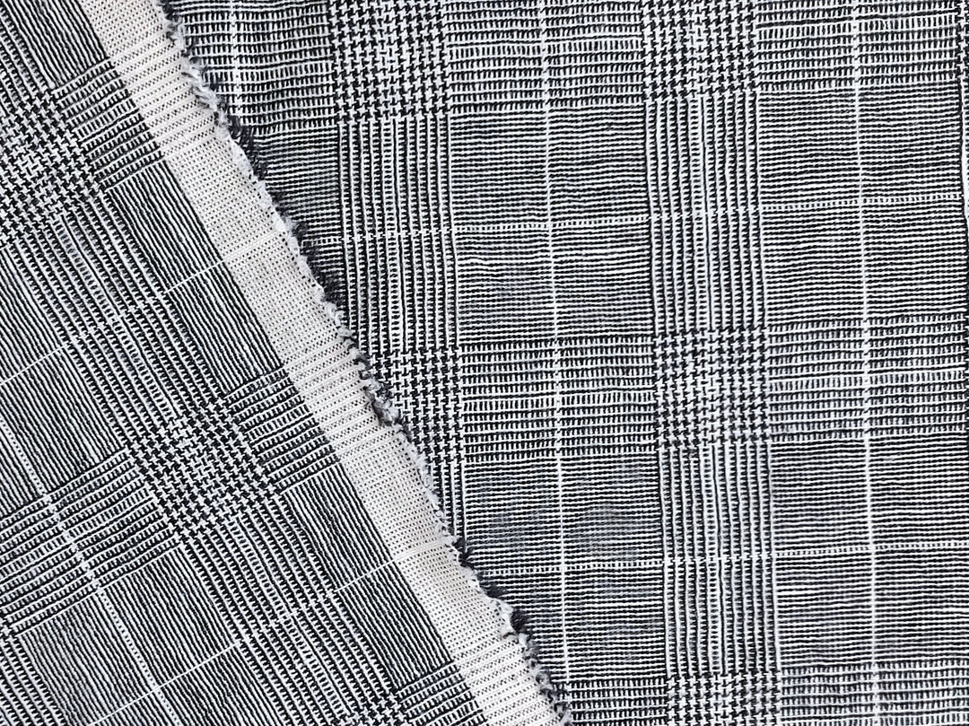 Linen Ramie Rayon Glen Plaid Fabric: A Symphony of Elegance with High Twisted Yarns 6070 - The Linen Lab - Black