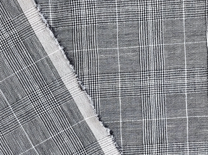Linen Ramie Rayon Glen Plaid Fabric: A Symphony of Elegance with High Twisted Yarns 6070 - The Linen Lab - Black