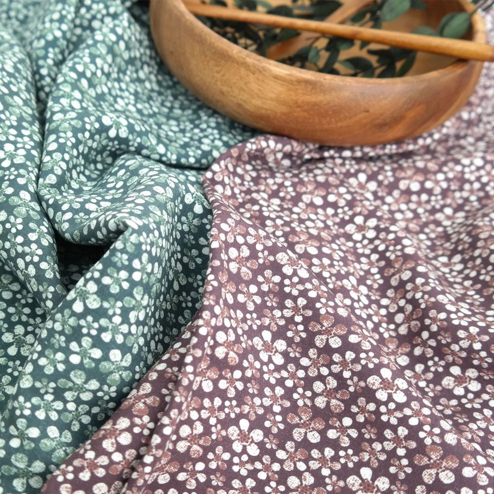 Linen Rayon Fabric Flower Print 7356 7357 - The Linen Lab - BROWN 7356
