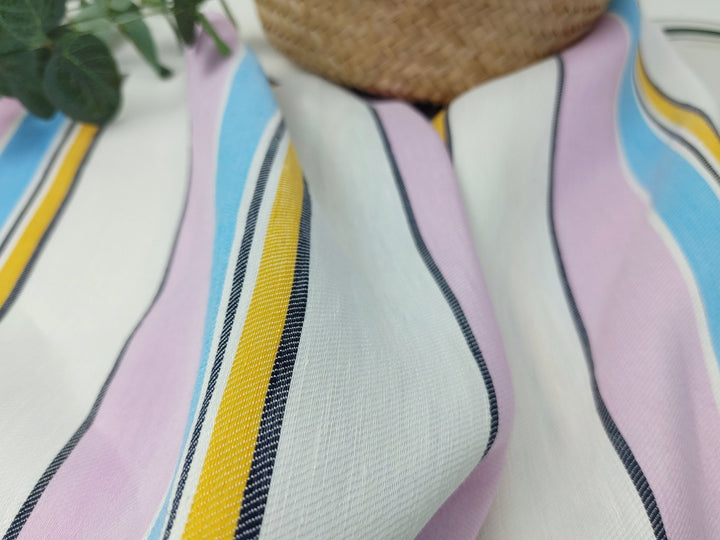 Linen Rayon Multi Stripe Twill Fabric 6010 - The Linen Lab - Pink