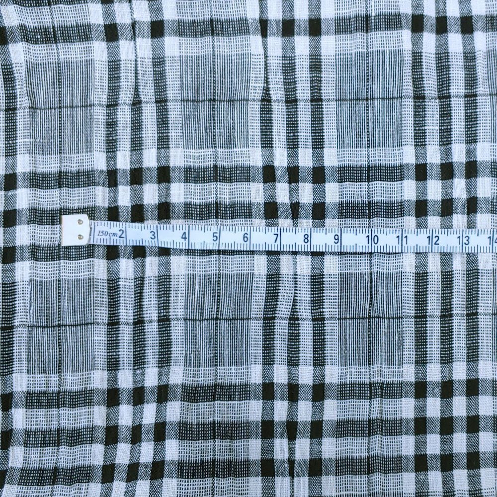Linen Rayon Plaid Stretch Wrinkled Fabric (6713) - The Linen Lab - White and Black