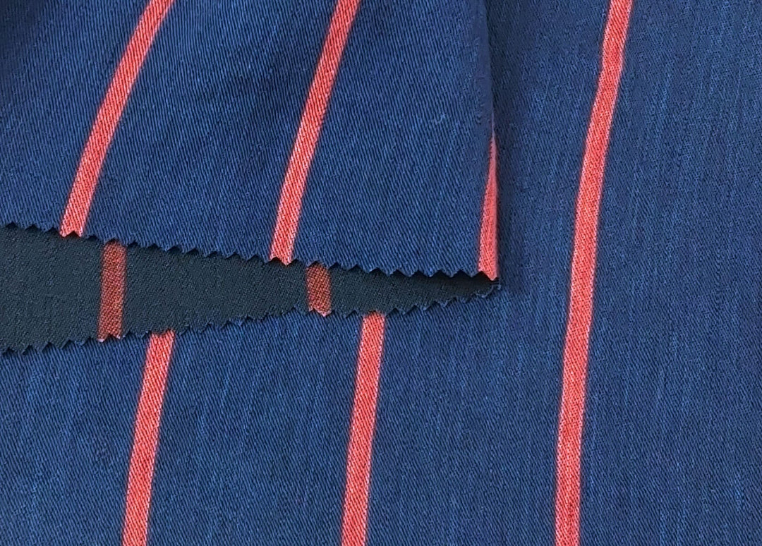 Linen Rayon Satin Stripe Fabric 6567 6568 - The Linen Lab - Navy