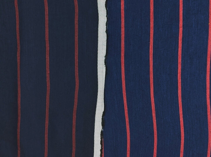 Linen Rayon Satin Stripe Fabric 6567 6568 - The Linen Lab - Navy