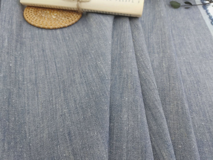 Linen Rayon Stretch Fabric in Dark Blue Chambray 366 - The Linen Lab - Blue(Dark)