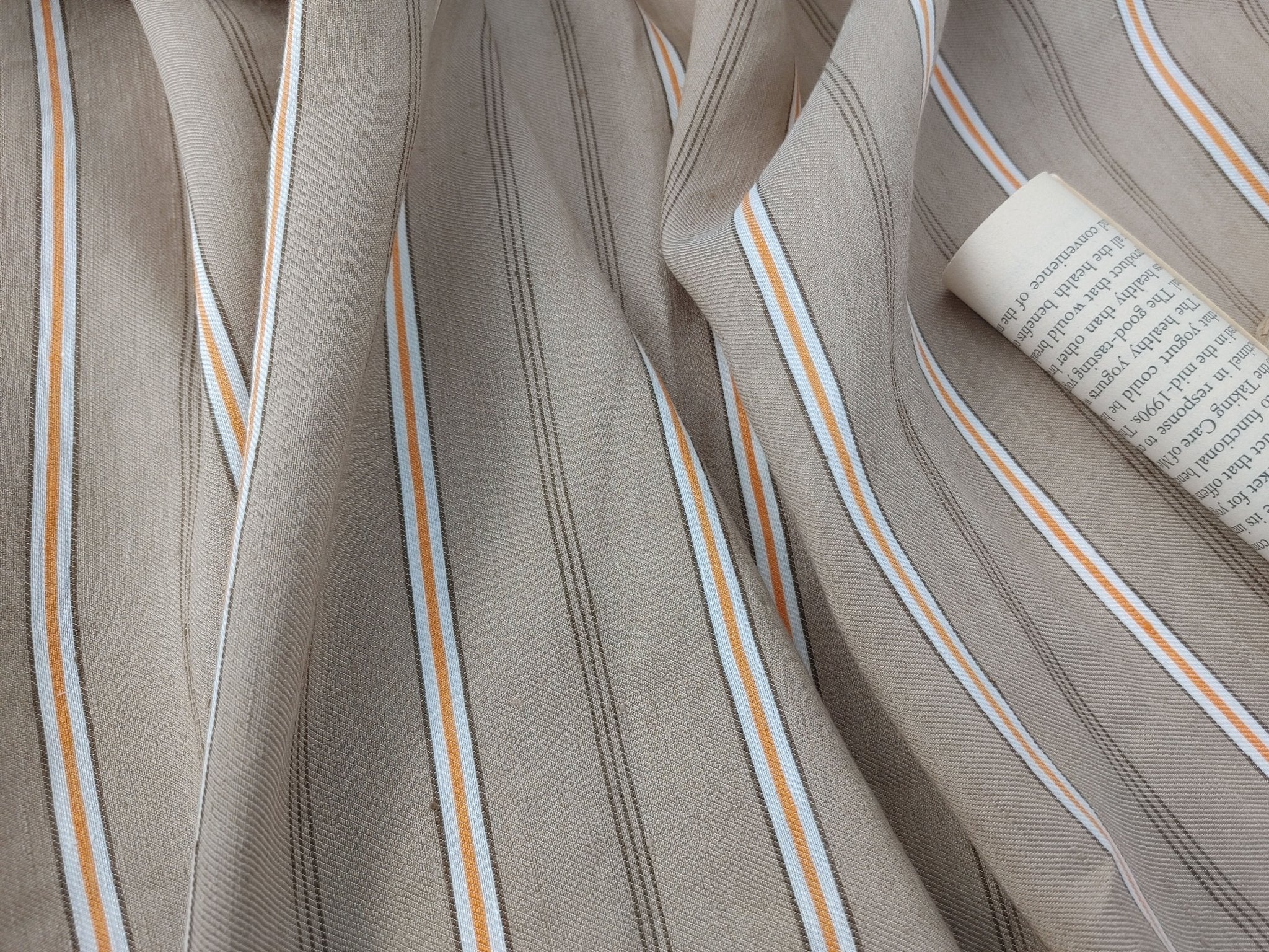 Linen Rayon Twill Fabric with Stripe Pattern, Subtle Glossy Effect 6809 6810 7154 - The Linen Lab - Beige