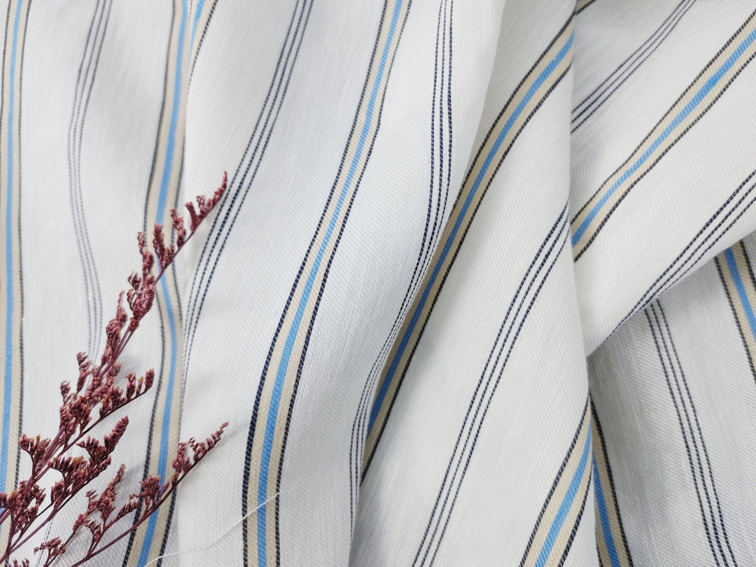 Linen Rayon Twill Fabric with Stripe Pattern, Subtle Glossy Effect 6809 6810 7154 - The Linen Lab - Ivory