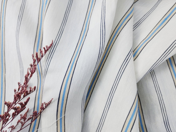 Linen Rayon Twill Fabric with Stripe Pattern, Subtle Glossy Effect 6809 6810 7154 - The Linen Lab - Ivory