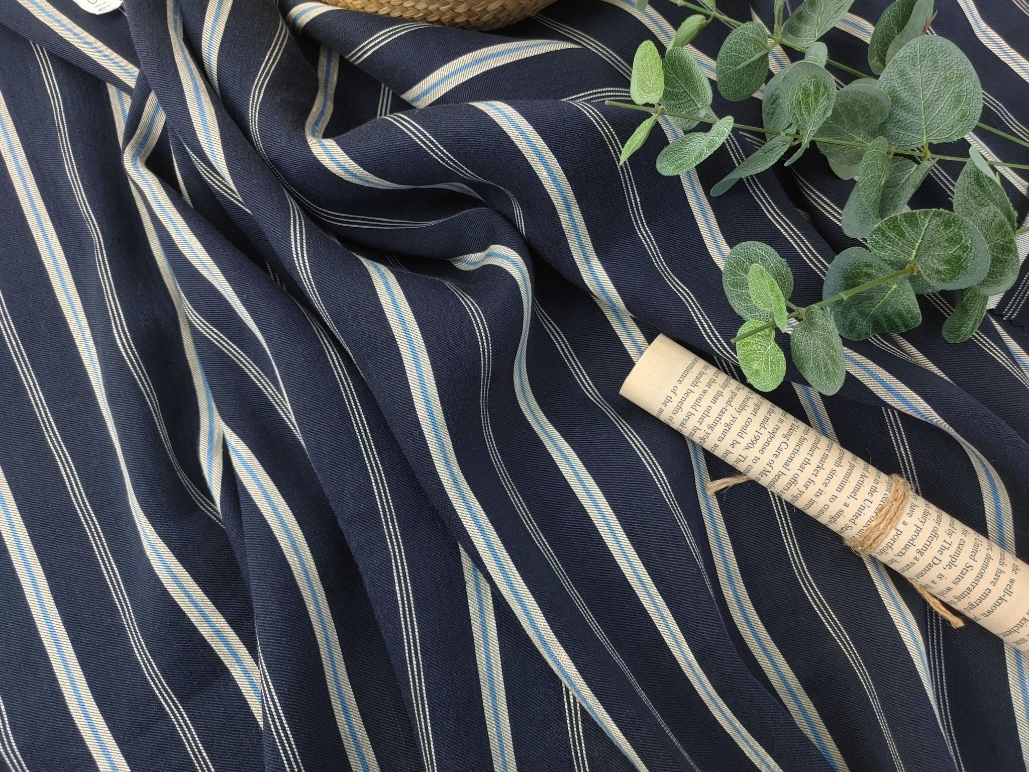 Linen Rayon Twill Fabric with Stripe Pattern, Subtle Glossy Effect 6809 6810 7154 - The Linen Lab - Ivory