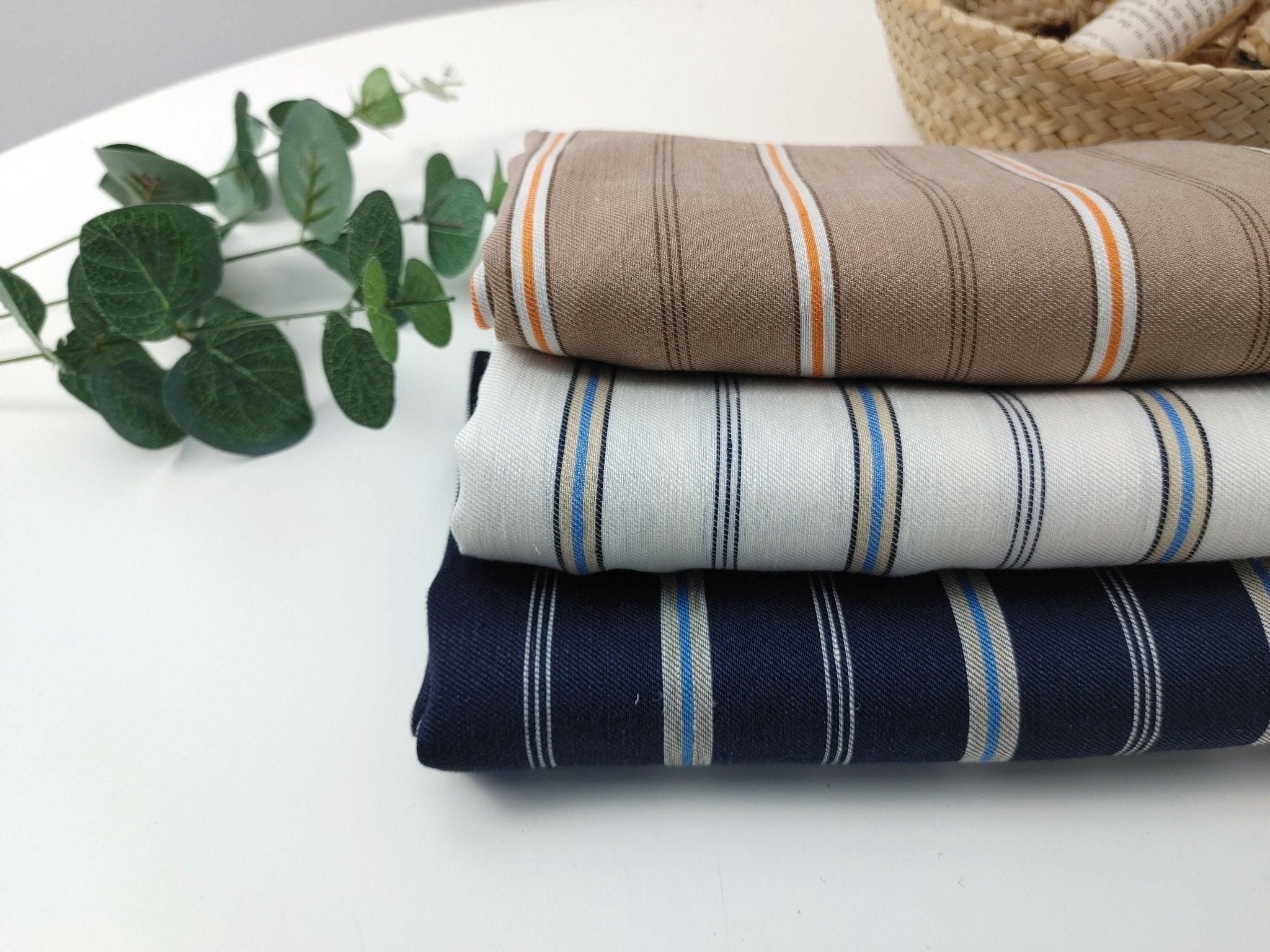 Linen Rayon Twill Fabric with Stripe Pattern, Subtle Glossy Effect 6809 6810 7154 - The Linen Lab - Navy