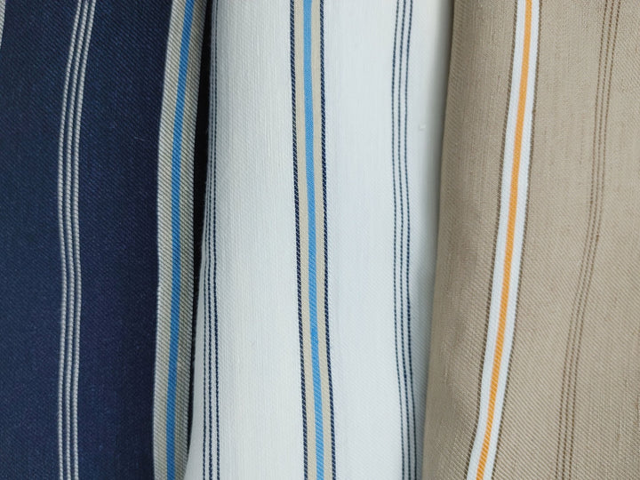 Linen Rayon Twill Fabric with Stripe Pattern, Subtle Glossy Effect 6809 6810 7154 - The Linen Lab - Navy