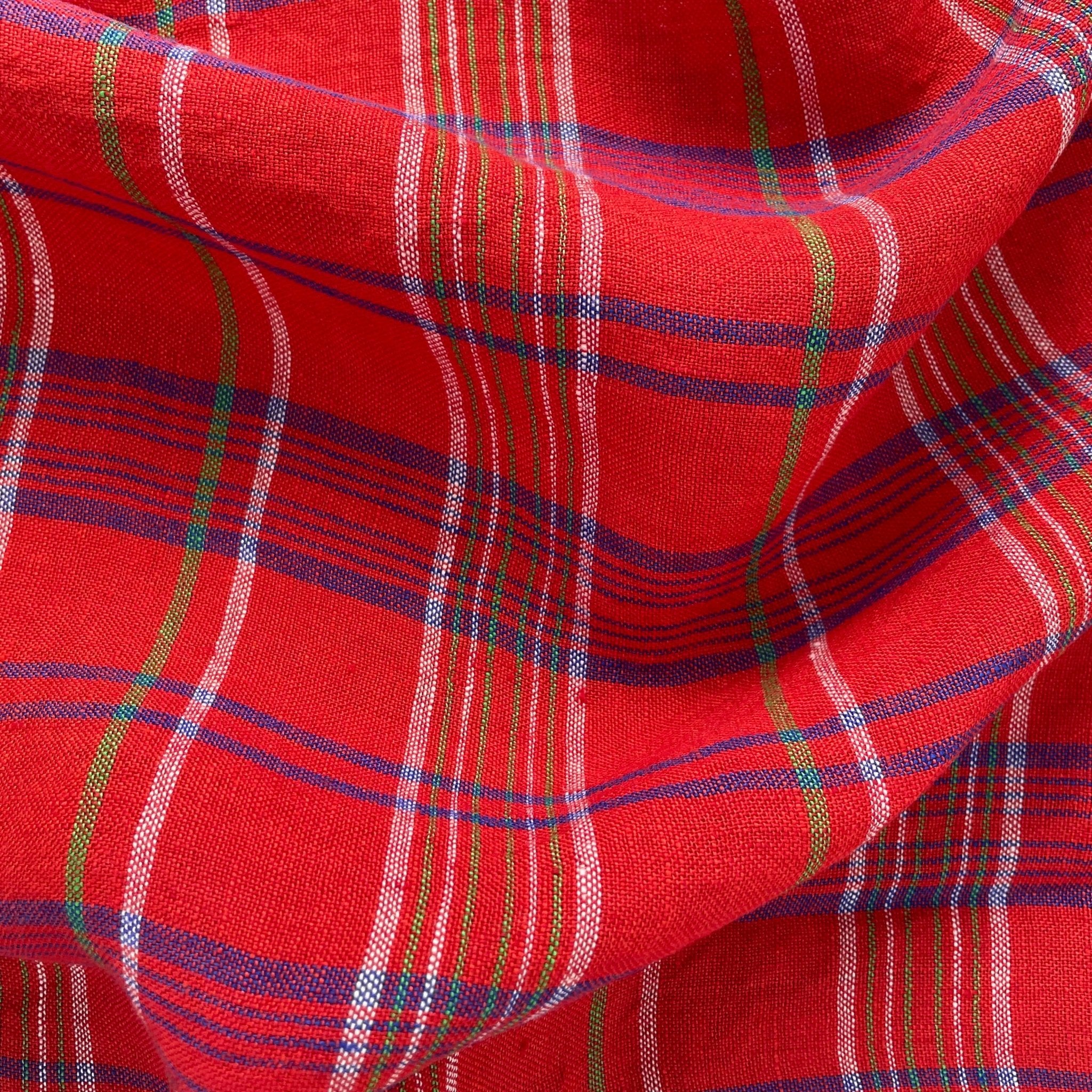 Linen Red Check Fabric 7376 - The Linen Lab - Red