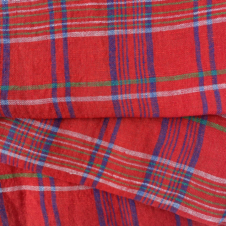 Linen Red Check Fabric 7376 - The Linen Lab - Red