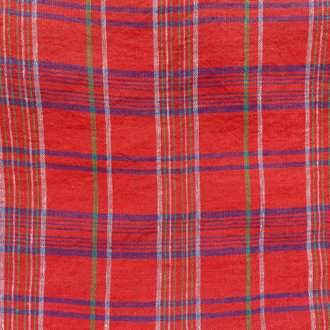 Linen Red Check Fabric 7376 - The Linen Lab - Red