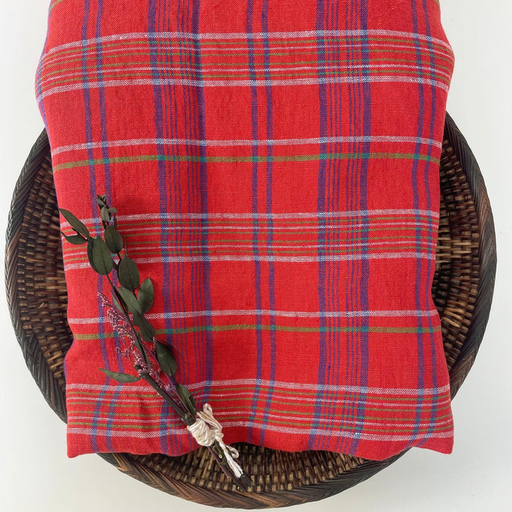 Linen Red Check Fabric 7376 - The Linen Lab - Red