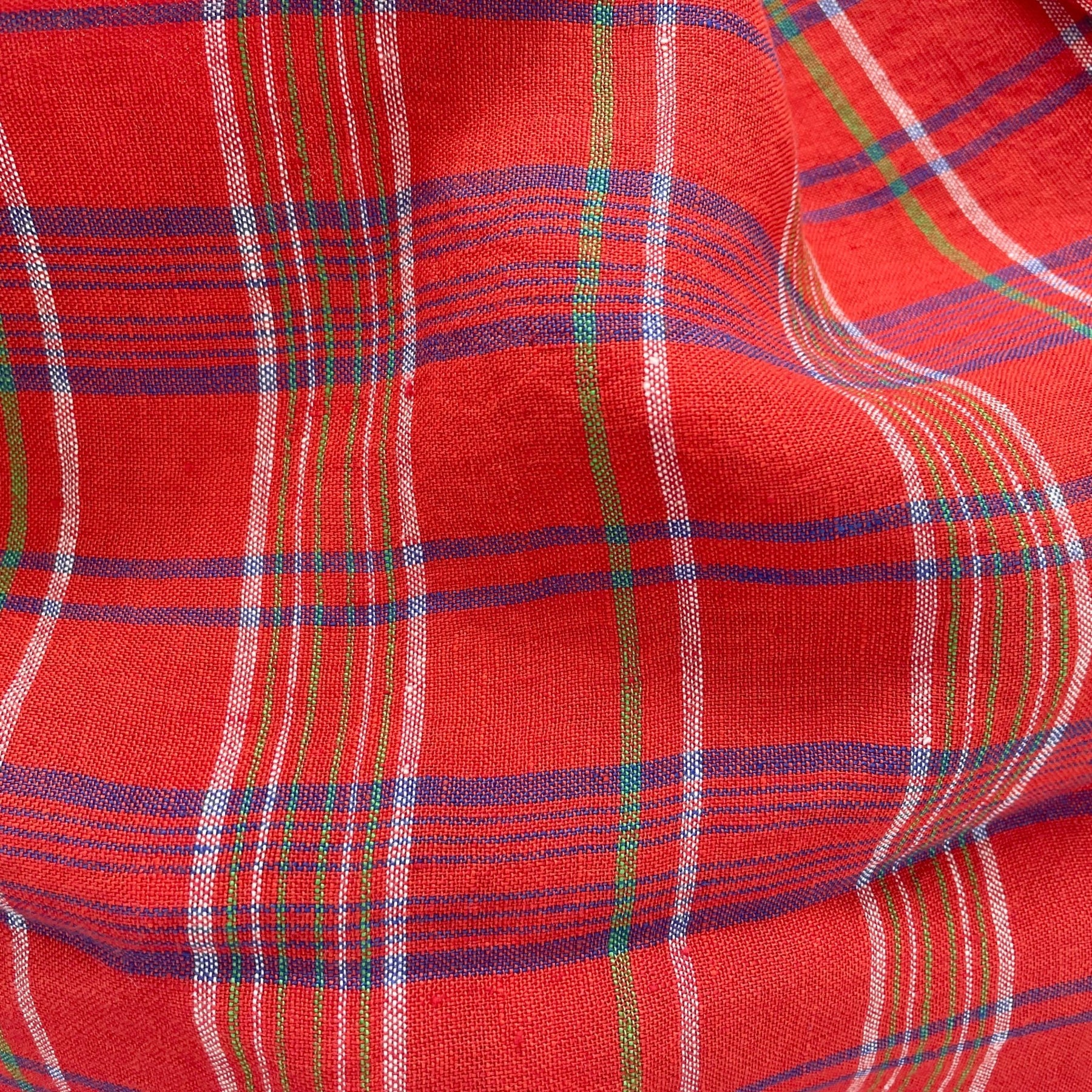 Linen Red Check Fabric 7376 | The Linen Lab