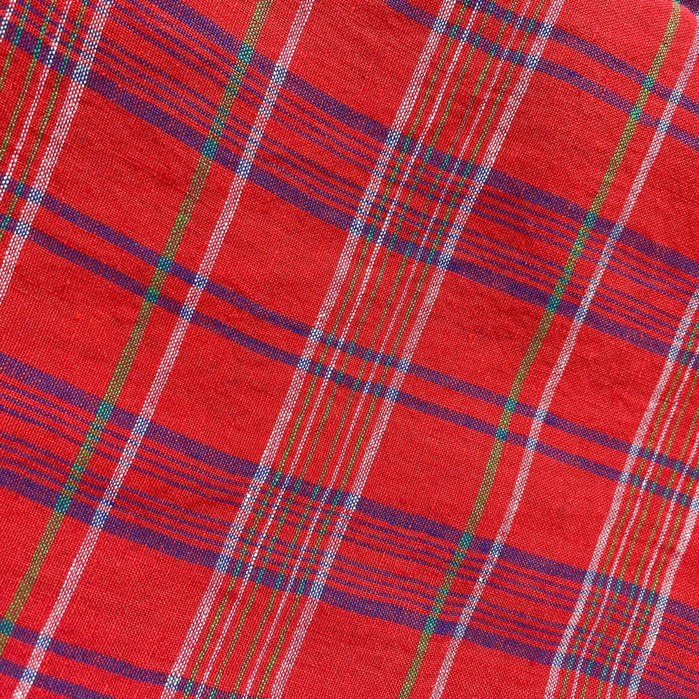 Linen Red Check Fabric 7376 - The Linen Lab - Red