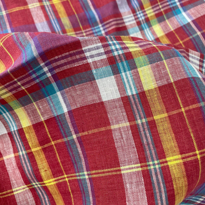 Linen Red Multi Check Fabric 7112 - The Linen Lab - Red