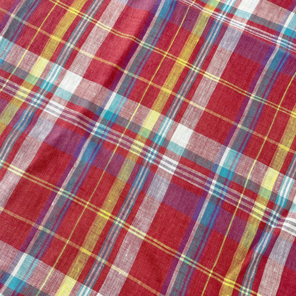 Linen Red Multi Check Fabric 7112 - The Linen Lab - Red