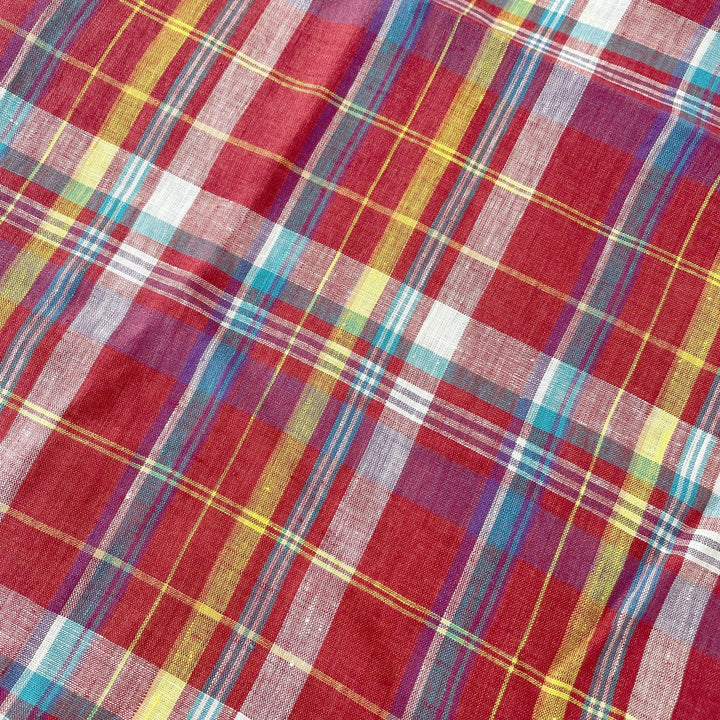Linen Red Multi Check Fabric 7112 - The Linen Lab - Red