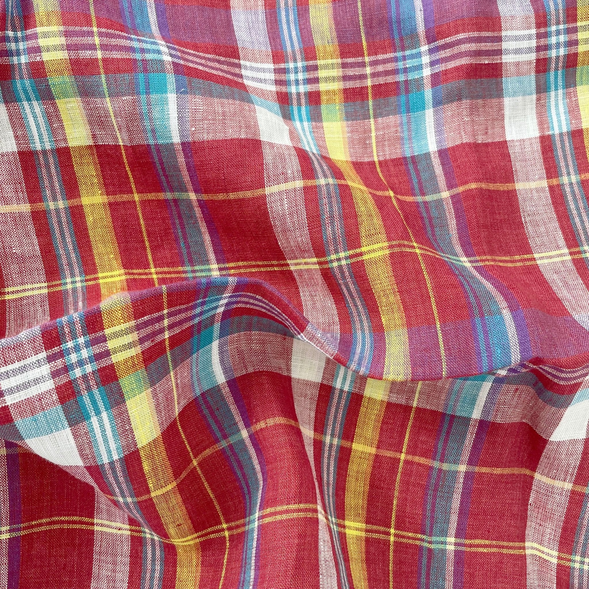 Linen Red Multi Check Fabric 7112 - The Linen Lab - Red