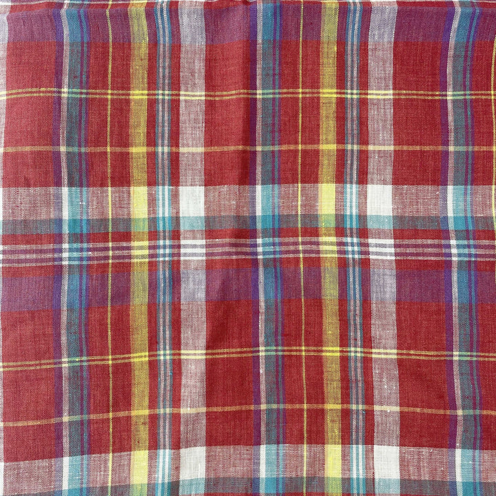 Linen Red Multi Check Fabric 7112 - The Linen Lab - Red
