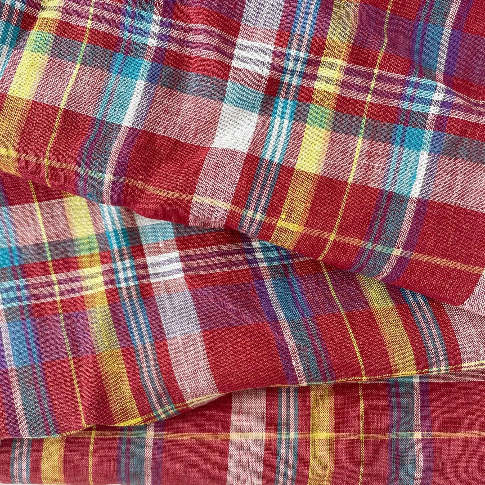 Linen Red Multi Check Fabric 7112 - The Linen Lab - Red