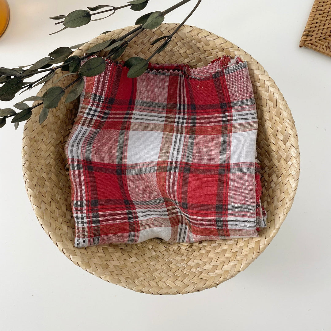 Linen Red Orange Big Check Fabric 7131 7130 - The Linen Lab - 7130 RED