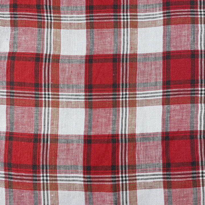 Linen Red Orange Big Check Fabric 7131 7130 - The Linen Lab - 7130 RED