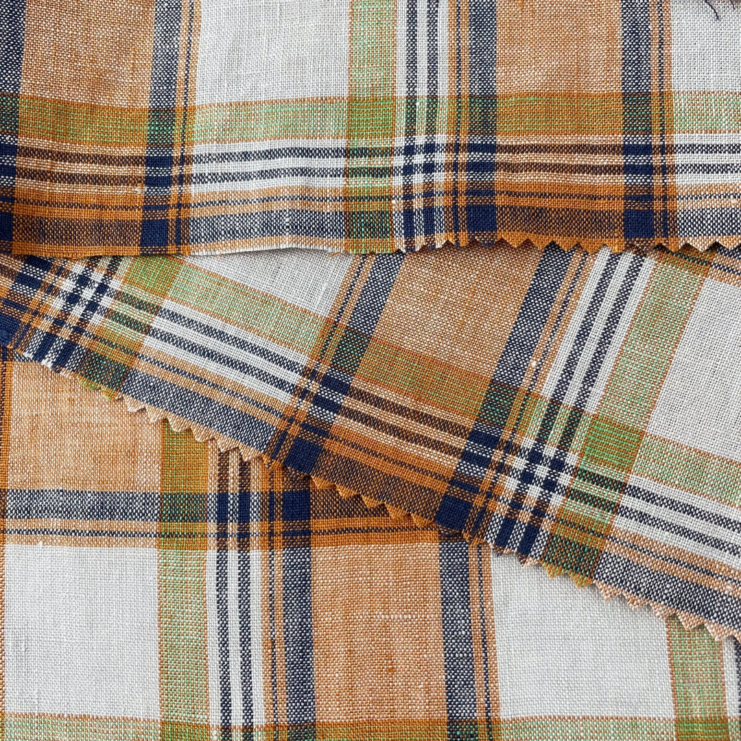 Linen Red Orange Big Check Fabric 7131 7130 - The Linen Lab - 7130 RED