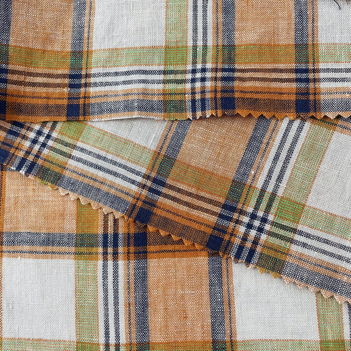 Linen Red Orange Big Check Fabric 7131 7130 - The Linen Lab - 7130 RED
