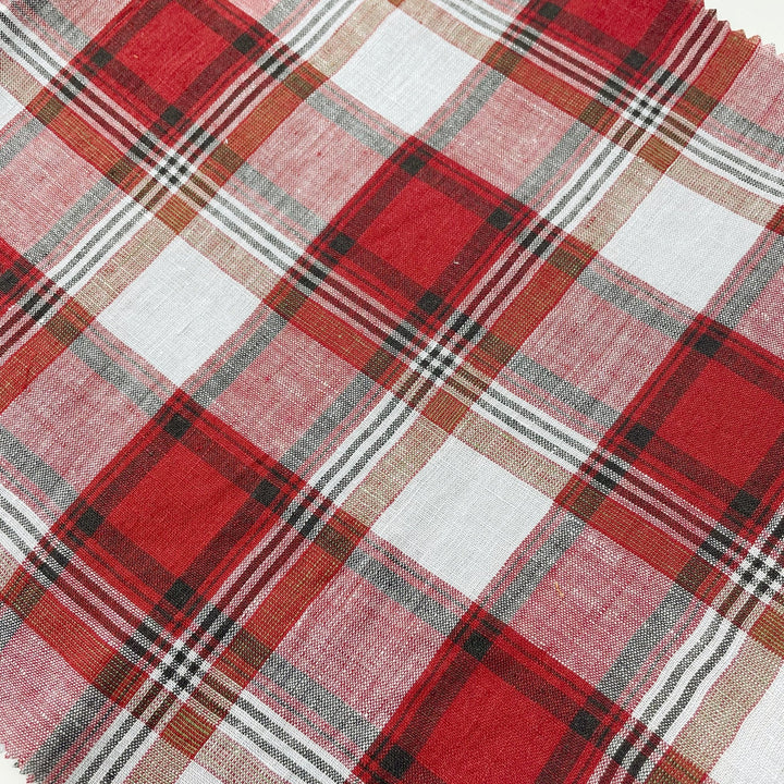 Linen Red Orange Big Check Fabric 7131 7130 - The Linen Lab - 7131 ORANGE