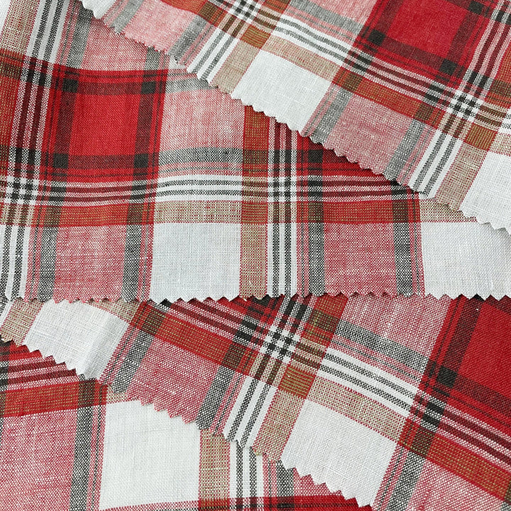 Linen Red Orange Big Check Fabric 7131 7130 - The Linen Lab - 7131 ORANGE