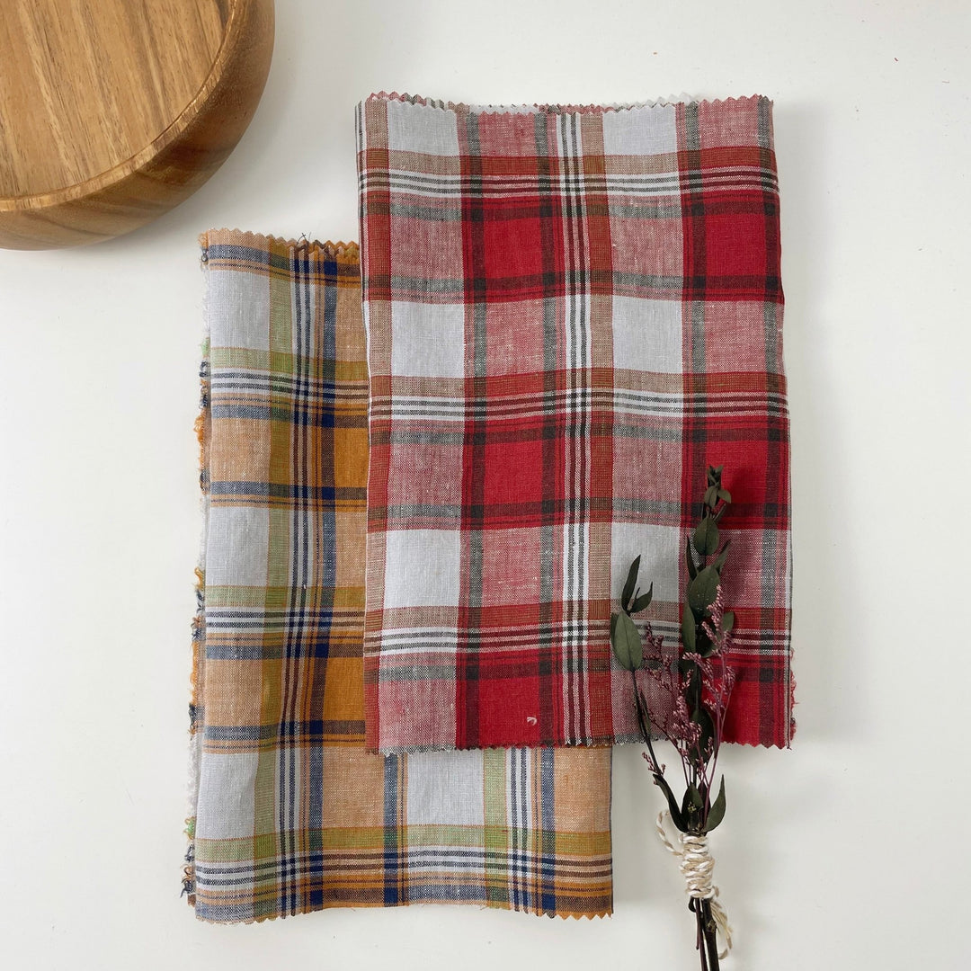 Linen Red Orange Big Check Fabric 7131 7130 - The Linen Lab - 7131 ORANGE