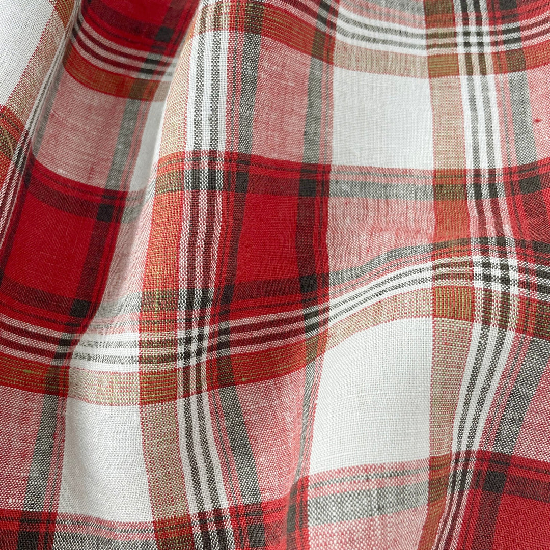 Linen Red Orange Big Check Fabric 7131 7130 - The Linen Lab - 7131 ORANGE